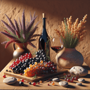 Cépages du Rhône: Syrah, Grenache, Viognier sur carte et verres
