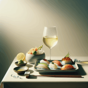 Verre de blanc et sushis, accord frais et iodé