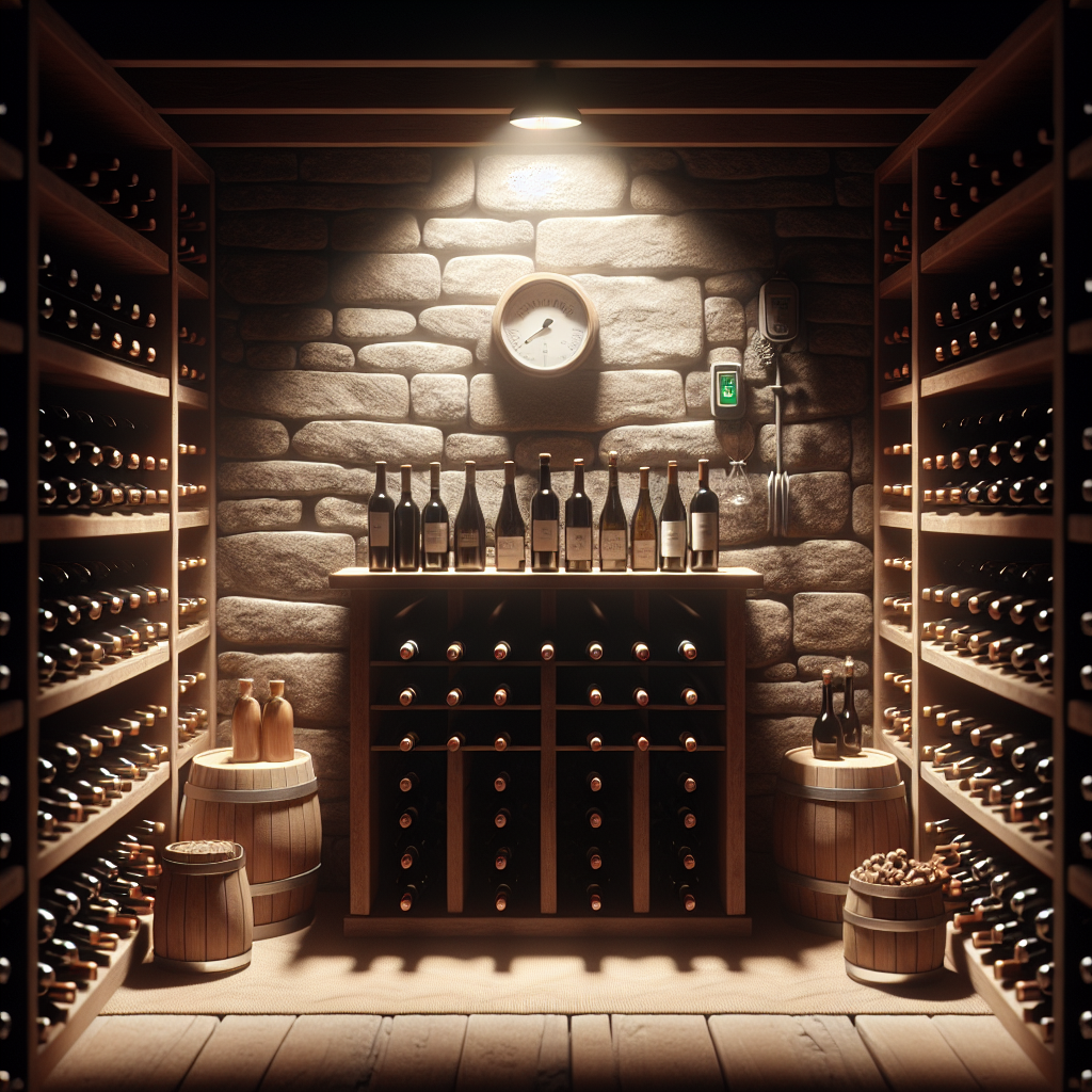 Cave à vin maison, sombre et stable, bouteilles bien rangées