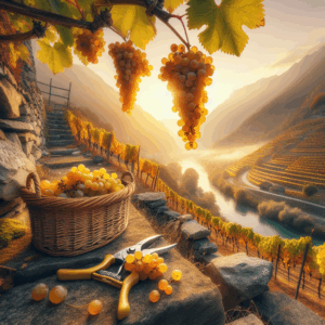 Vendange tardive en terrasses valaisannes au soleil d'automne