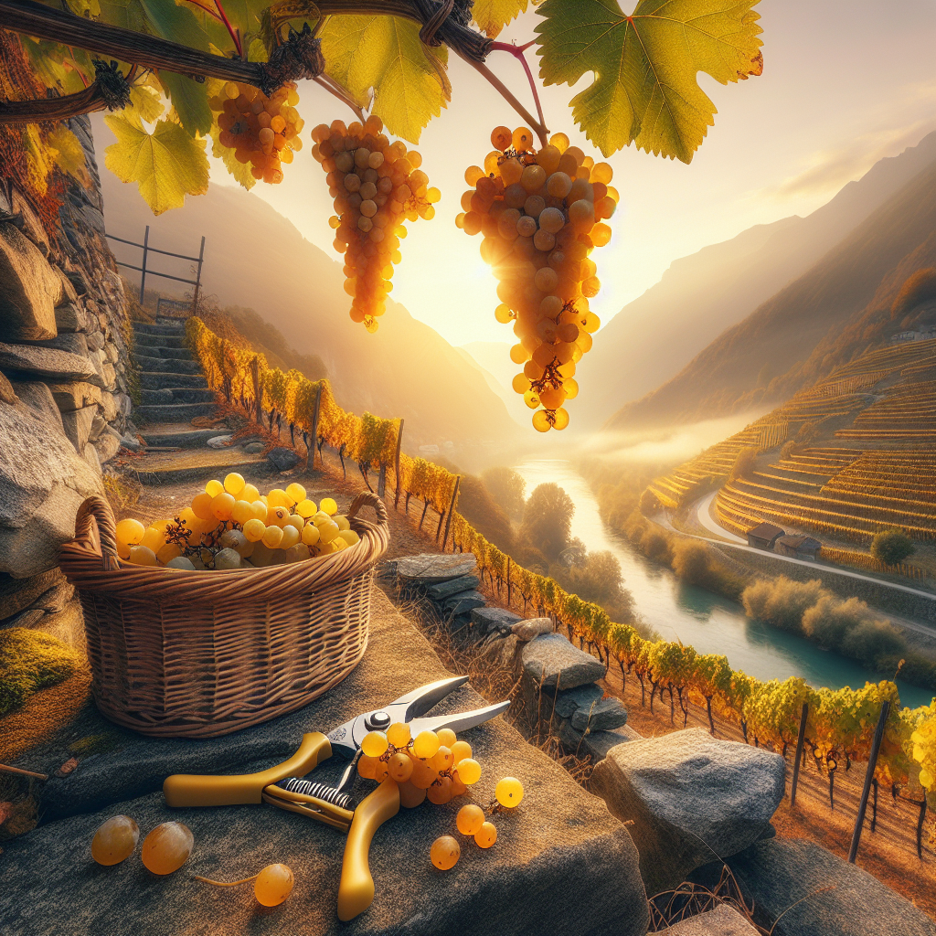 Vendange tardive en terrasses valaisannes au soleil d'automne