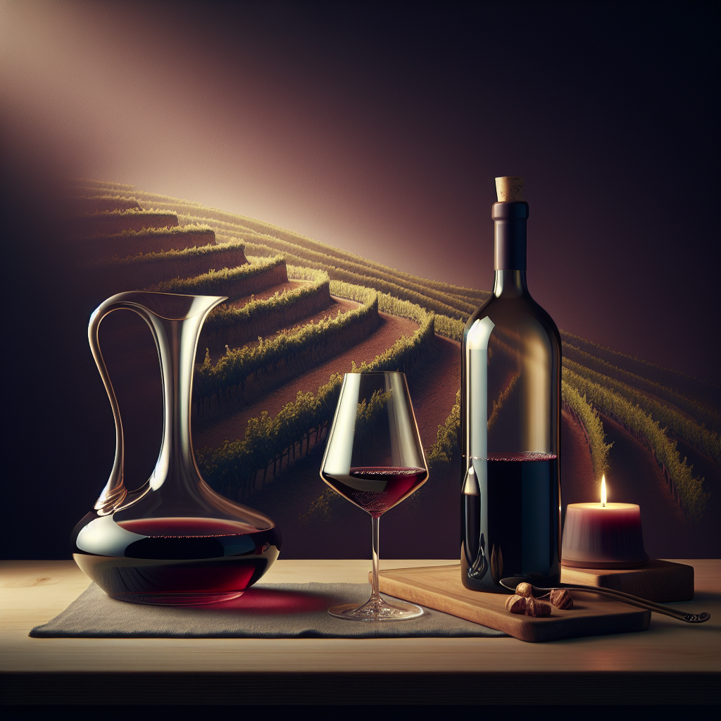 Carafe et décanteur sur table de vigneronne valaisanne