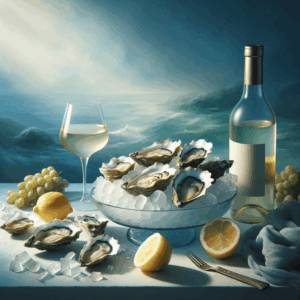 Huîtres fraîches et verre de vin blanc sec