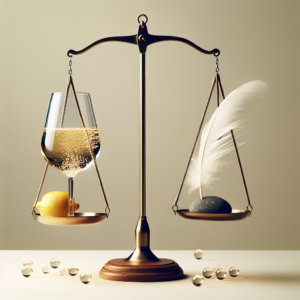 Glas mit leichtem Wein in perfektem Gleichgewicht