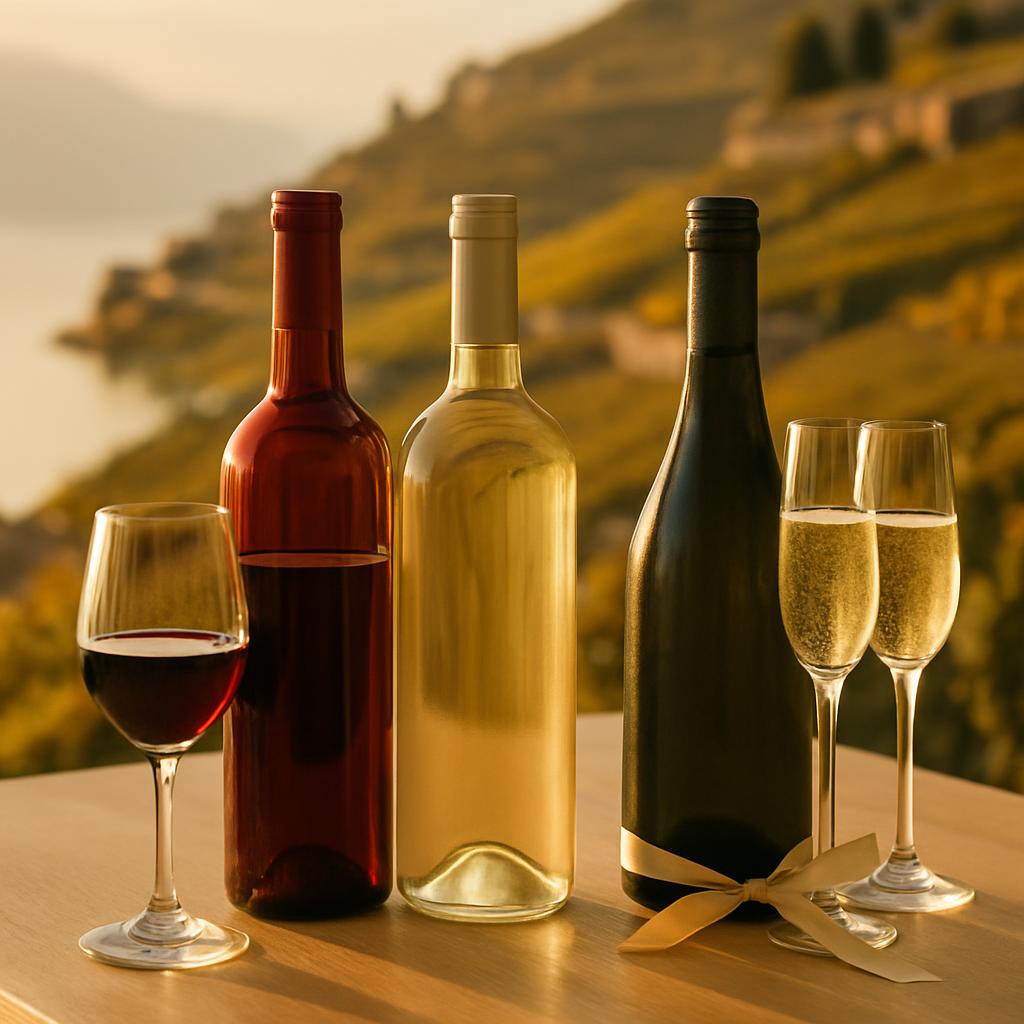 Cadeau de vin: rouge léger, blanc sec, bulles brutes